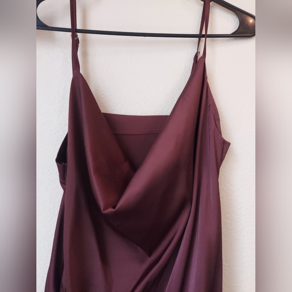 Sexy Lyaner Brown Satin Feel Cowl Neck Sleeveless with Adjustable Ruching Side - Picture 6 of 8